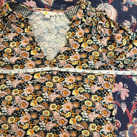 Boden Floral Notch Neck Smocked Frill Top Cotton Blouse Women's Size 2 - Picture 9 of 10